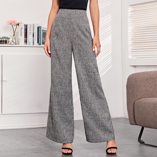 

Linen Look Wide Leg Pants, Grey