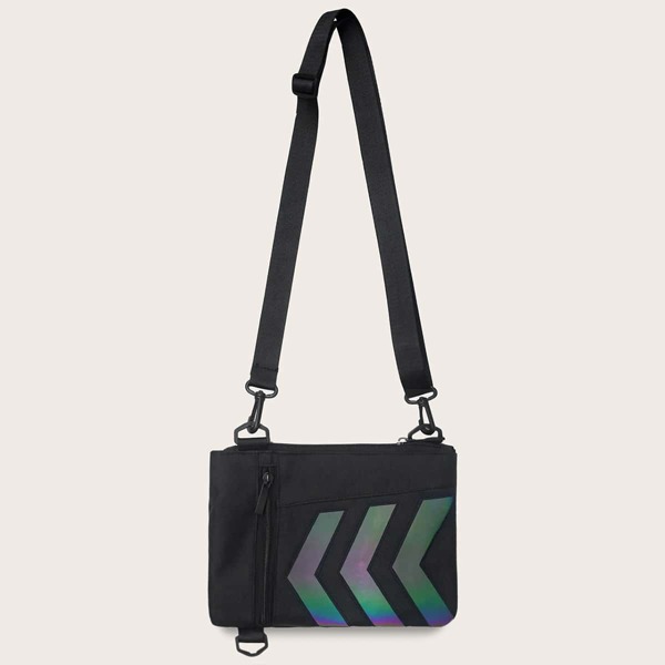 

Men Reflective Chevron Crossbody Bag, Black