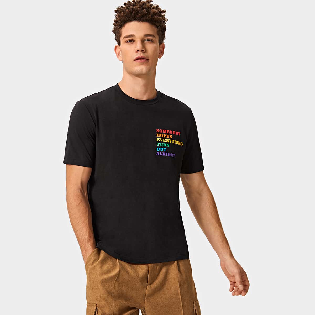 

Guys Rainbow Slogan Graphic Tee, Black