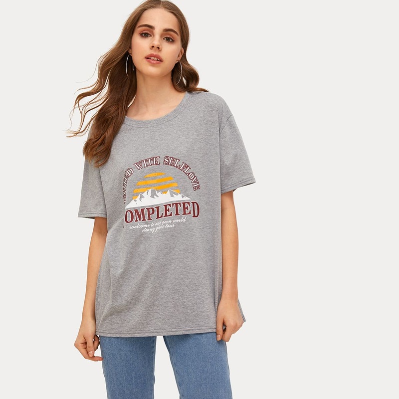

Slogan Graphic Short Sleeve Tee, Grey