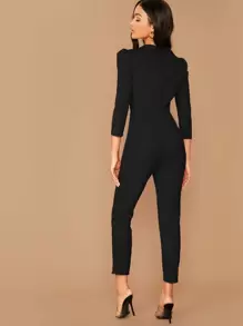 SHEIN Privé Notched Collar Double Breasted Jumpsuit - Black - View 2