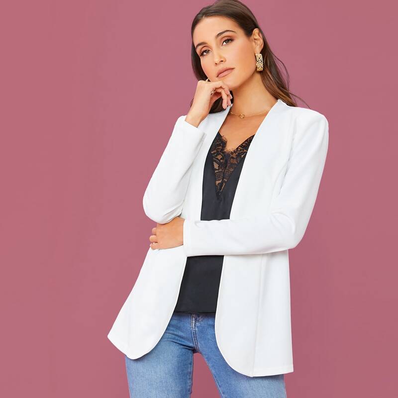 

Open Front Solid Blazer, White