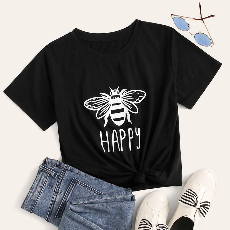 

Bee & Letter Graphic Short Sleeve Tee, Black