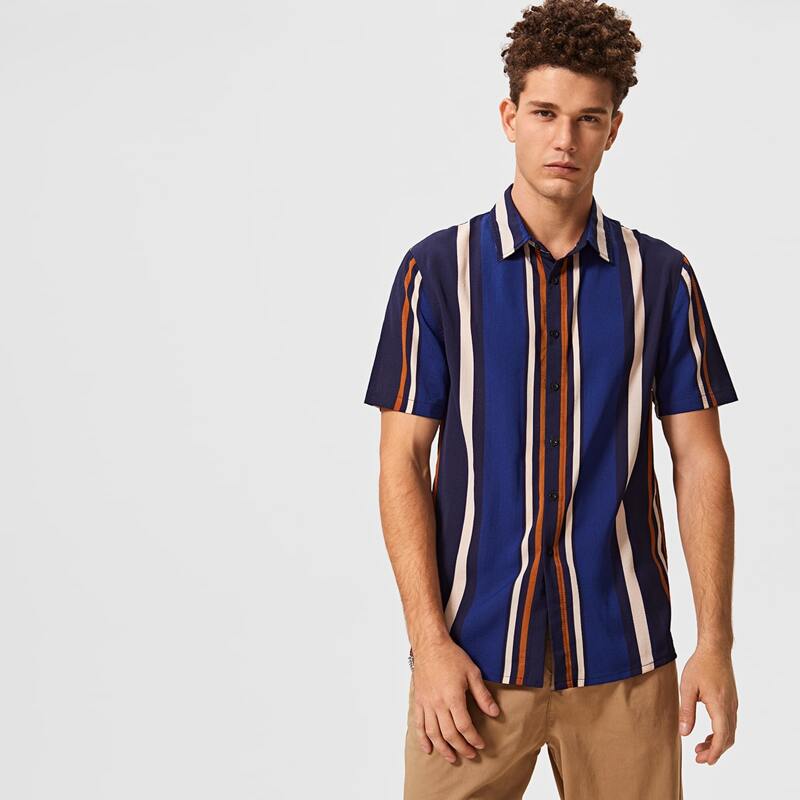 

Guys Short Sleeve Striped Shirt, Multicolor