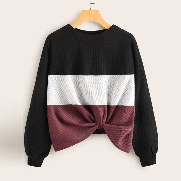 

Colorblock Twist-Front Waffle Knit Tee, Multicolor