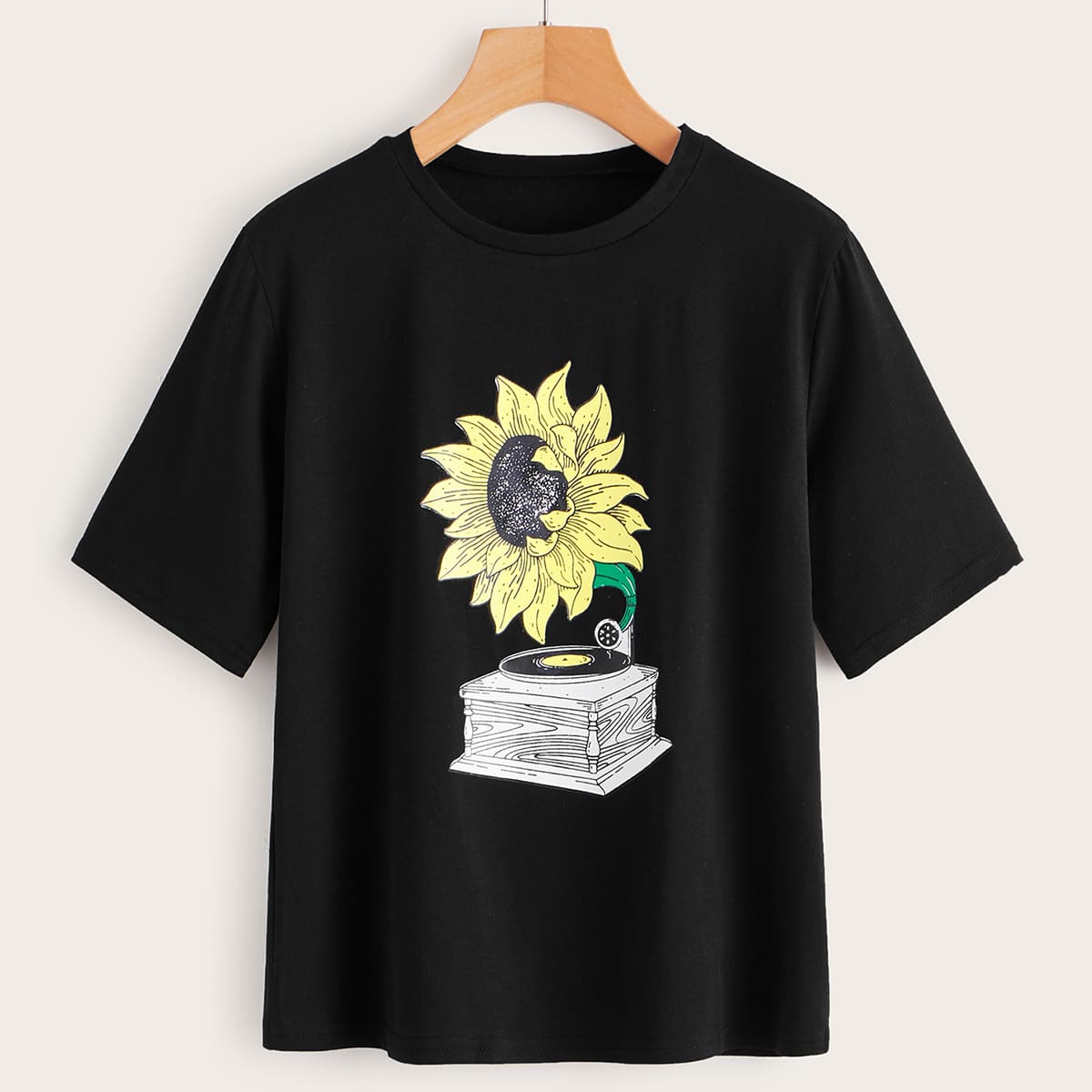 

Sunflower Print Short Sleeve Tee, Black
