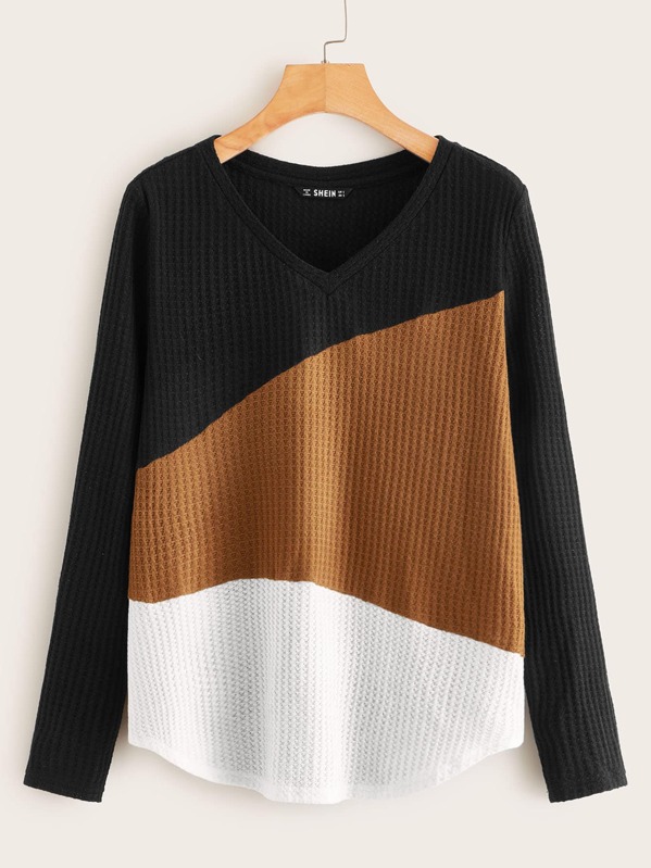 

Plus Colorblock Waffle Knit Tee, Multicolor, Marcelle Pallais
