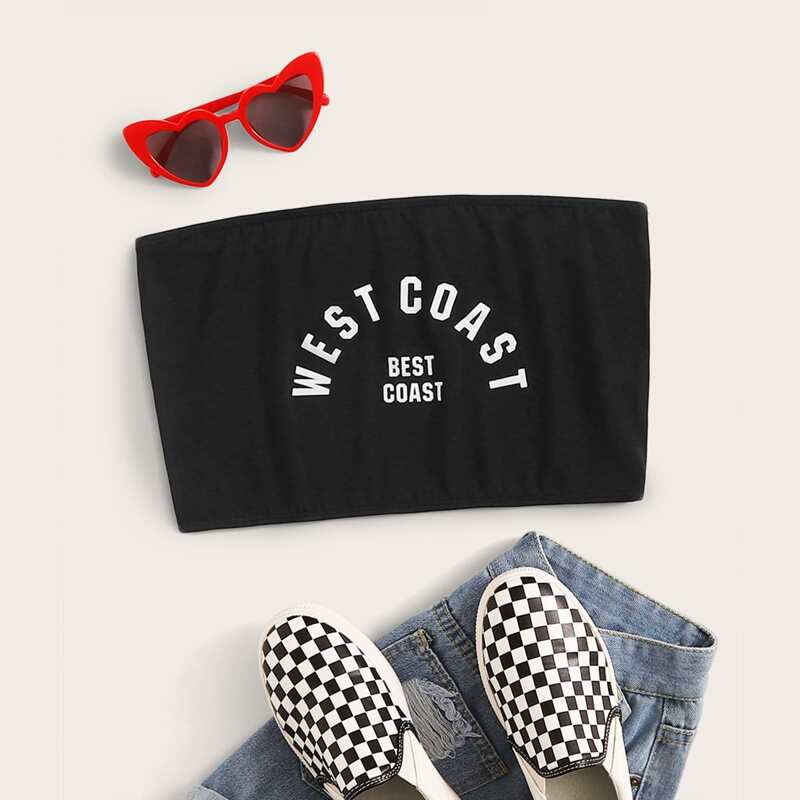 

Letter Graphic Tube Top, Black
