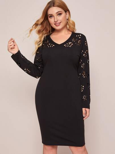 Plus Laser Cut Fitted Dress