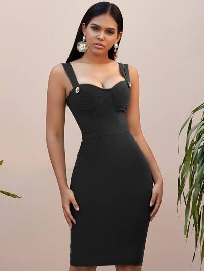 Adyce Sweetheart Button Detail Bandage Dress