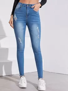 Blauw Casual Vlak jeans Gescheurd - Medium gebleekt - Bekijken 1