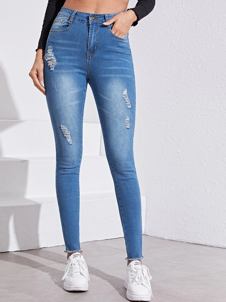 Blauw Casual Vlak jeans Gescheurd - Medium gebleekt - Bekijken 1