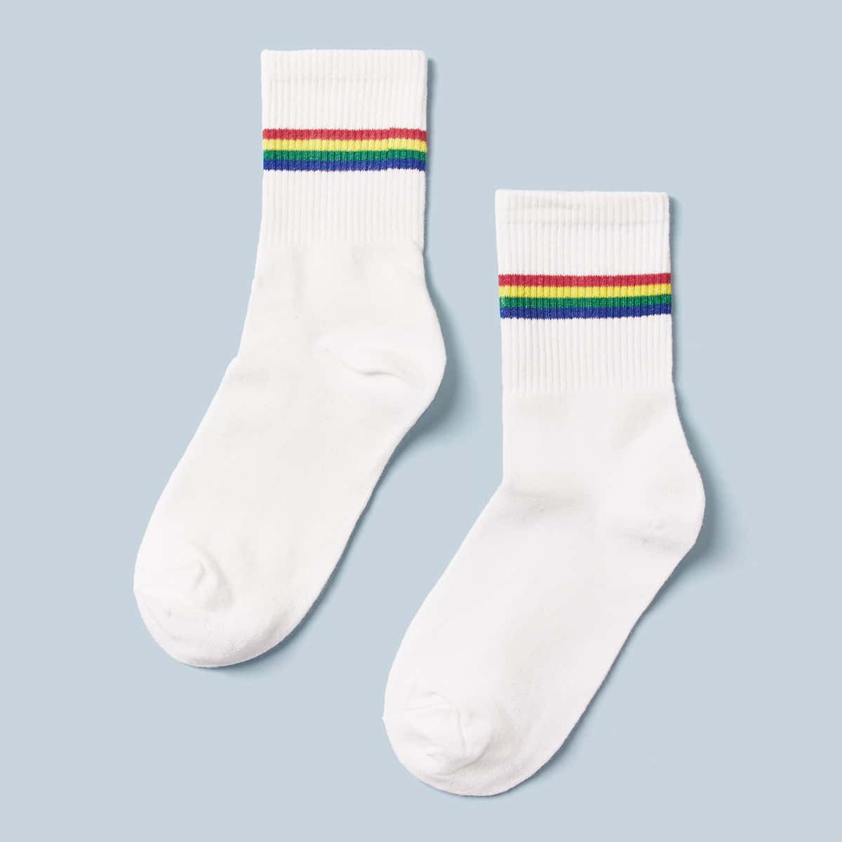 

1pair Rainbow Striped Pattern Socks, Multicolor