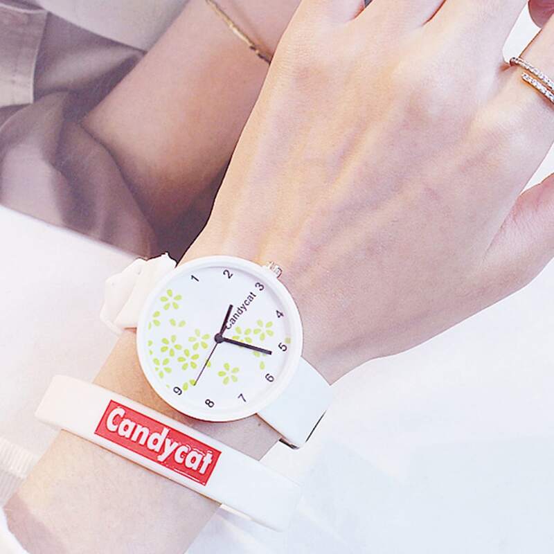 

1pc Flower Print Dial Quartz Watch & 1pc Silicone Bracelet
