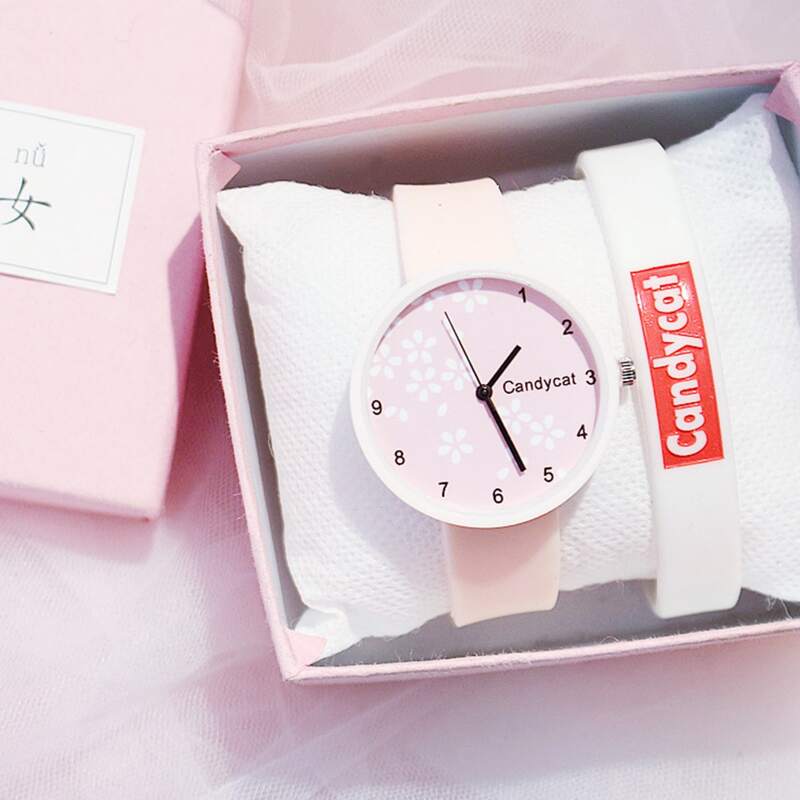 

1pc Flower Print Dial Quartz Watch & 1pc Silicone Bracelet