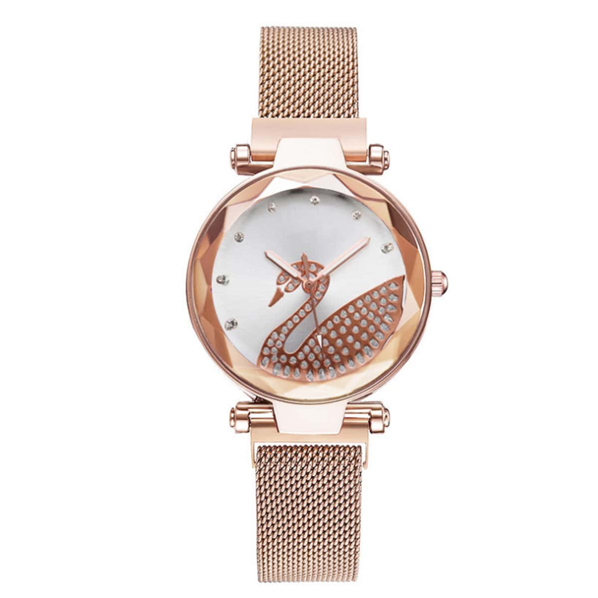 

Mesh Strap Rhinestone Swan Quartz Watch