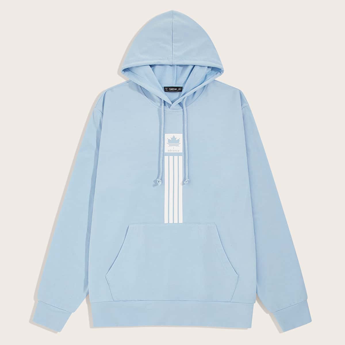 

Guys Striped and Graphic Pouch Pocket Hoodie, Blue pastel