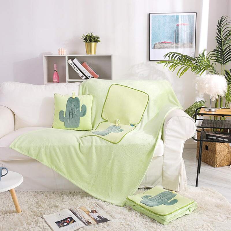 

1pack Cactus Patch 2 In 1 Cushion Blanket, Green