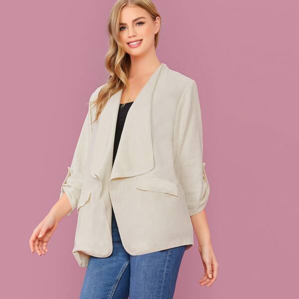 

Open Front Waterfall Linen Coat, Beige