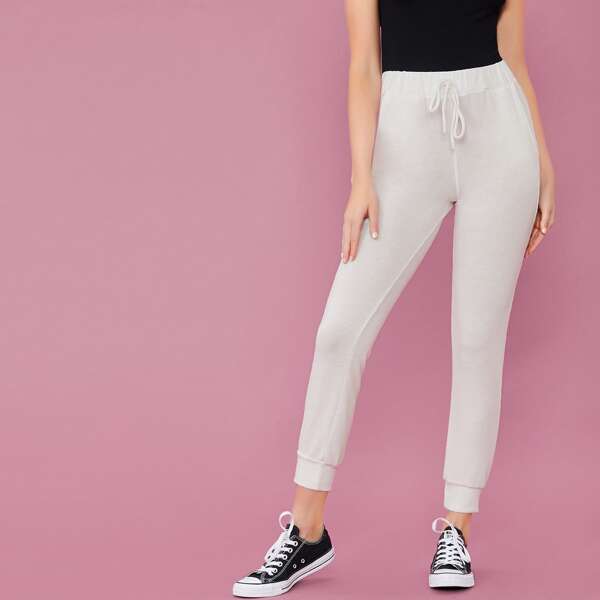 

Elastic Waist Brush Knit Sweatpants, White
