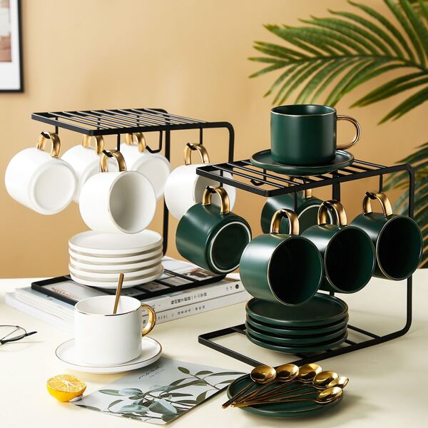 

1pc European Coffee Cup & Saucer & Spoon, Multicolor