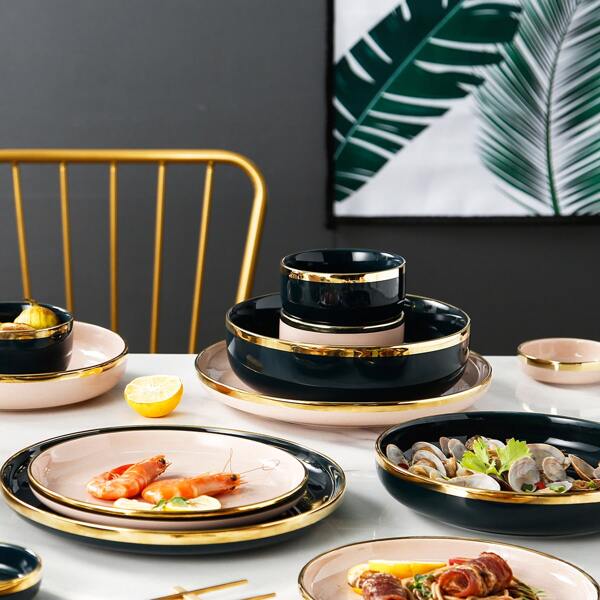 

1pc Contrast Trim Ceramic Plate