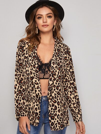 Leopard Print Shawl Collar Blazer