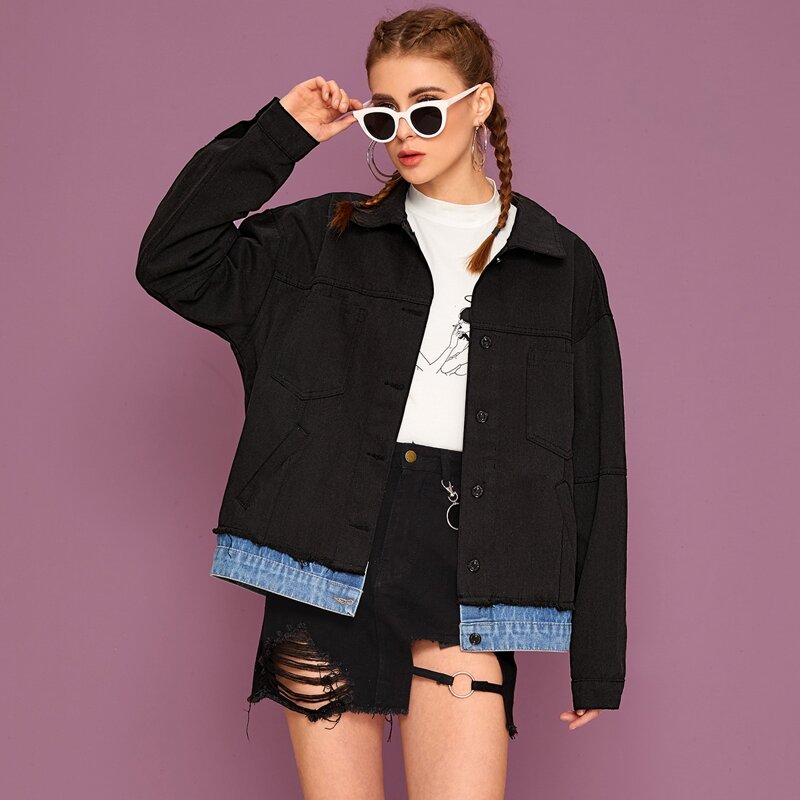 

Button Through Dual Pocket Denim Jacket, Grey