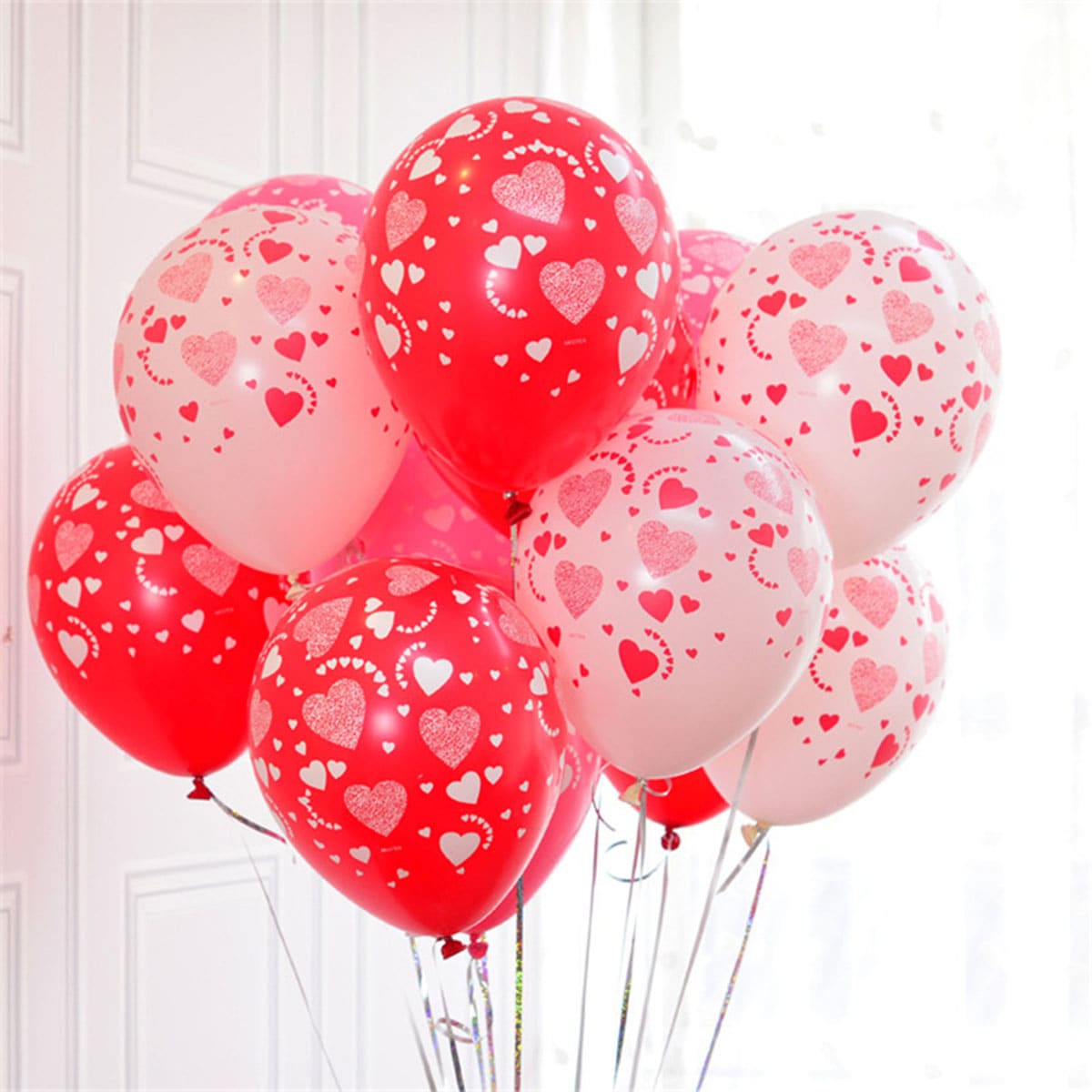 

15pcs 12inch Heart Print Latex Balloon, Pink