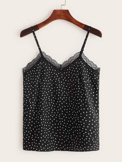Polka Dot Lace Panel Cami Top