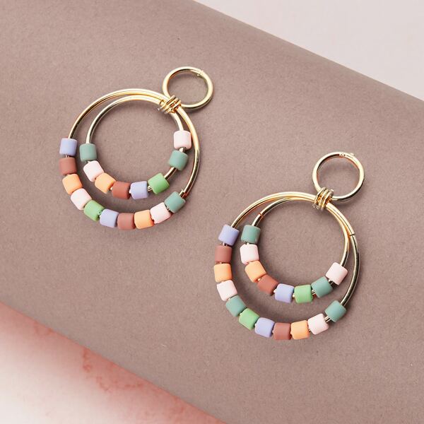 

1pair Triple Beaded Hoop Earrings, Multicolor