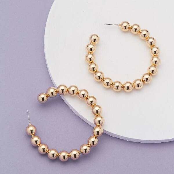 

1pair Metal Ball Large Hoop earrings, Gold