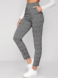 Pantalon Taille Élastique À Poche À Carreaux Vêtements De Travail