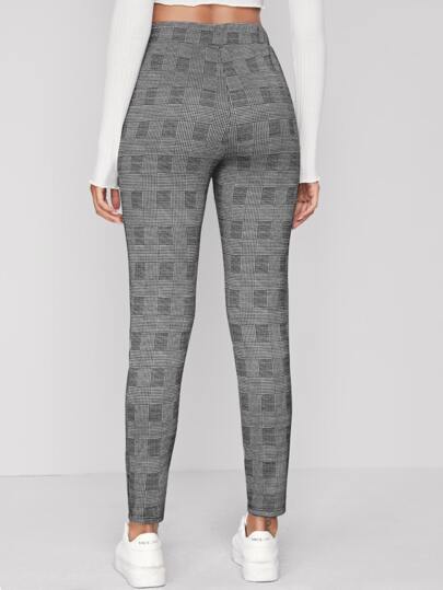 Pantalon Taille Élastique À Poche À Carreaux Vêtements De Travail