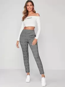 BizChic 彈性腰帶斜口袋格紋長褲工作服 - 灰色 - 查看 3