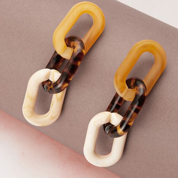 

1pair Tortoise Chunky Chain Link Earrings, Multicolor
