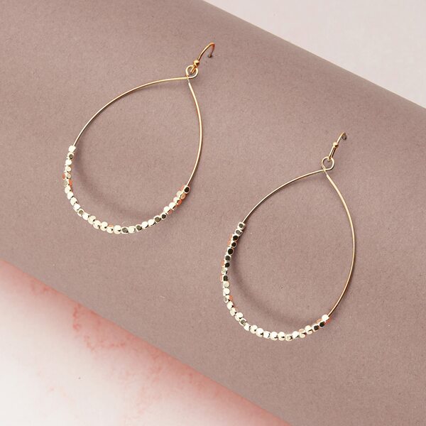 

1pair Two Tone Mini Bead Tear Drop Earrings, Gold