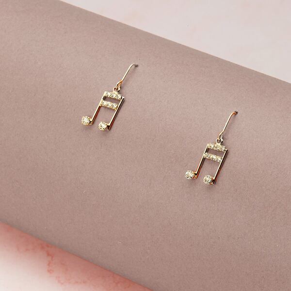 

1pair Crystal Music Note Dangling Earrings, Gold