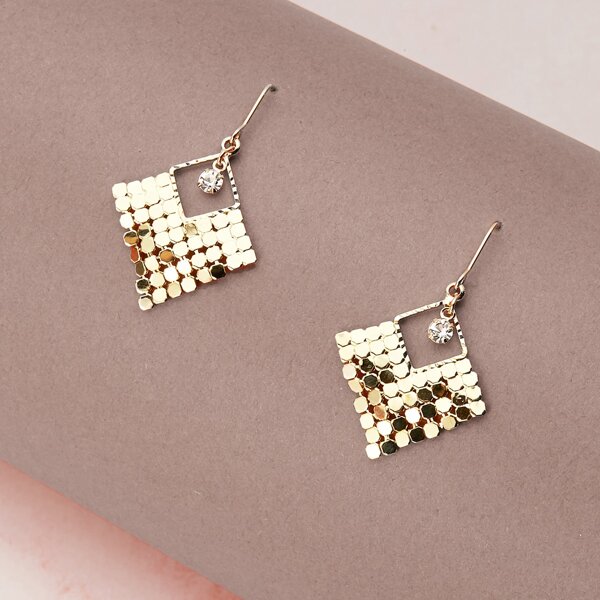

1pair Center Crystal Chainmail Dangling Earrings, Gold
