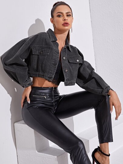 Button Through Crop Denim Jacket