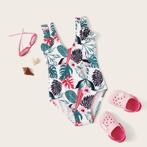

Toddler Girls Palm Random Print One Piece Swimwear, Multicolor
