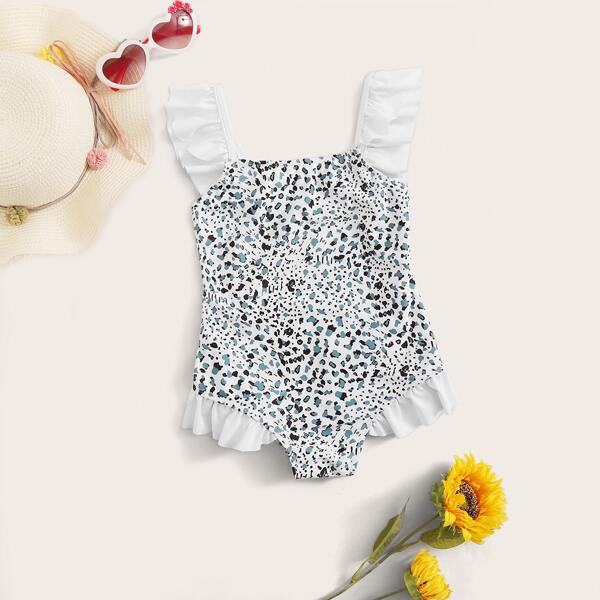 

Toddler Girls Graphic Ruffle Trim One Piece Swimwear, Multicolor