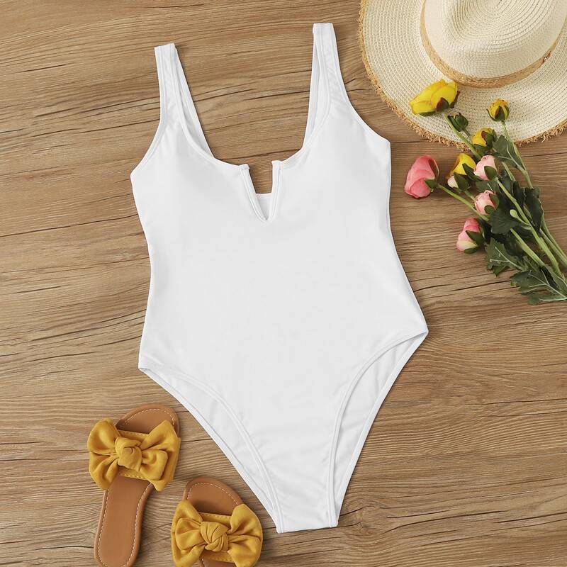

V Wired One Piece Swimsuit, White