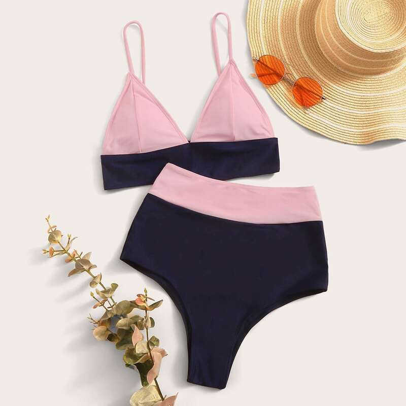 

Two Tone High Waist Bikini Set, Multicolor