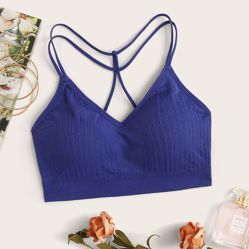 

Solid Ribbed Bralette, Blue