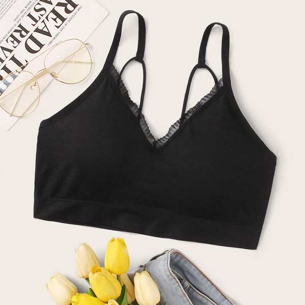 

Solid Ribbed Bralette, Black