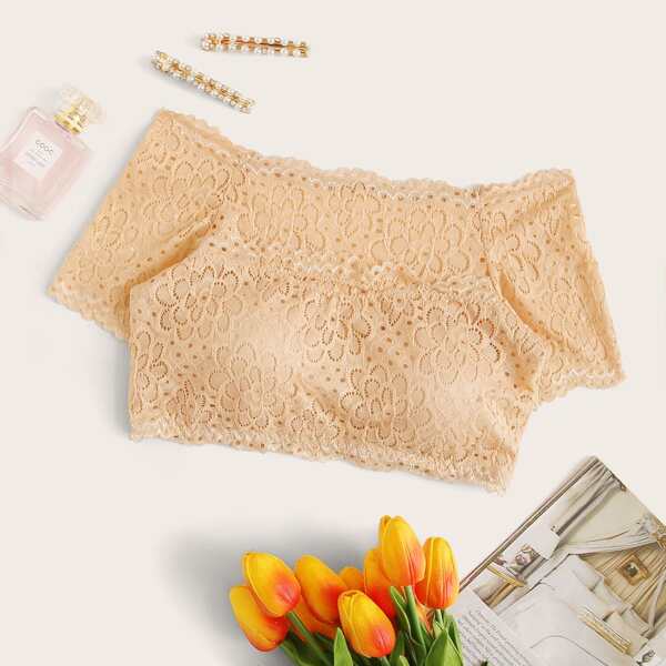 

Floral Lace Short Sleeve Bralette, Apricot