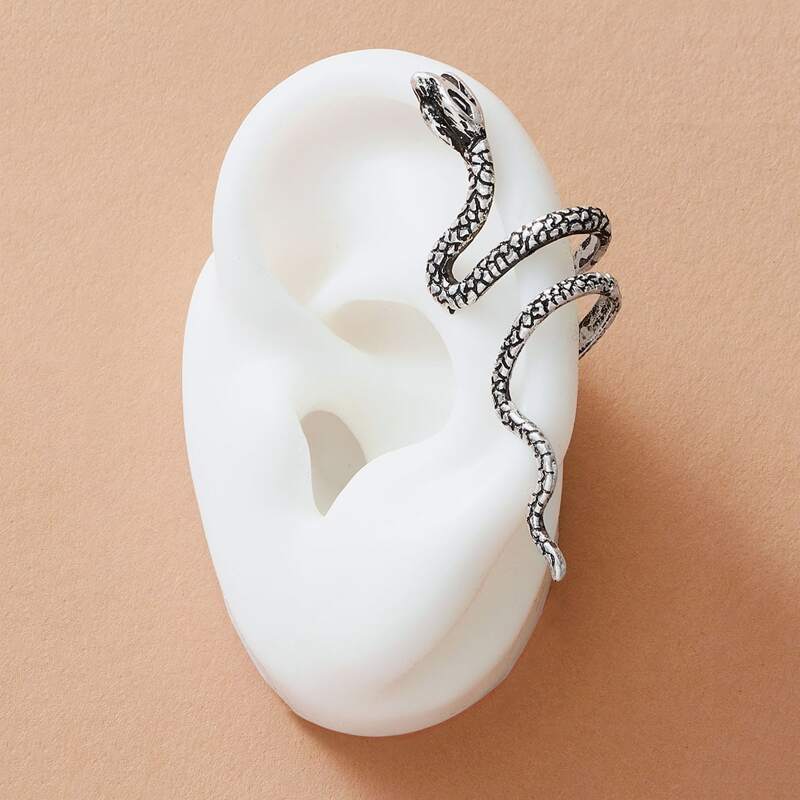 1pc Serpentine Shaped Ear Cuff, Silver