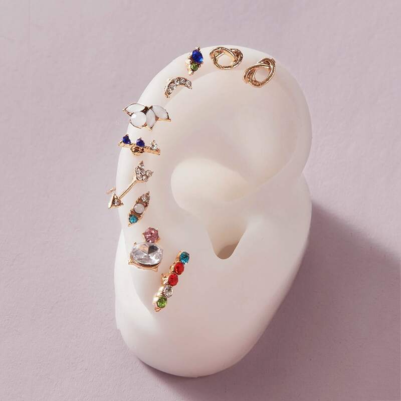 

10pcs Rhinestone Engraved Rings, Multicolor