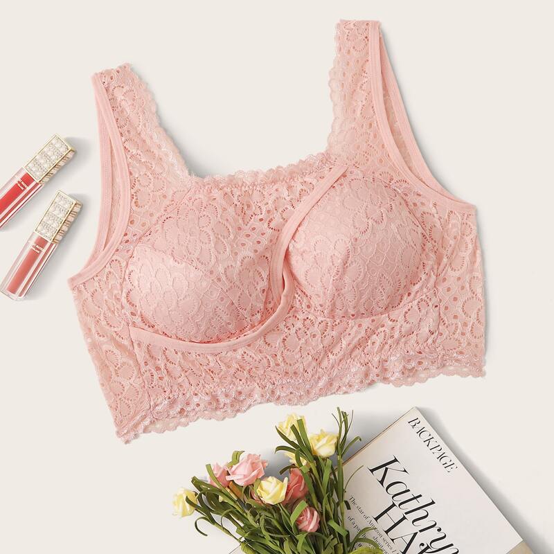 

Floral Lace Twist Bralette, Pink
